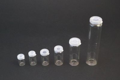 Glass vial, snap-on lid