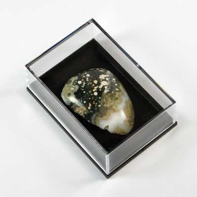 Ocean jasper in black box (ca. 3 cm)